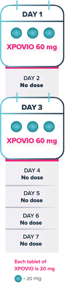 Graphic showing recommended starting dose of XPOVIO® for DLBCL